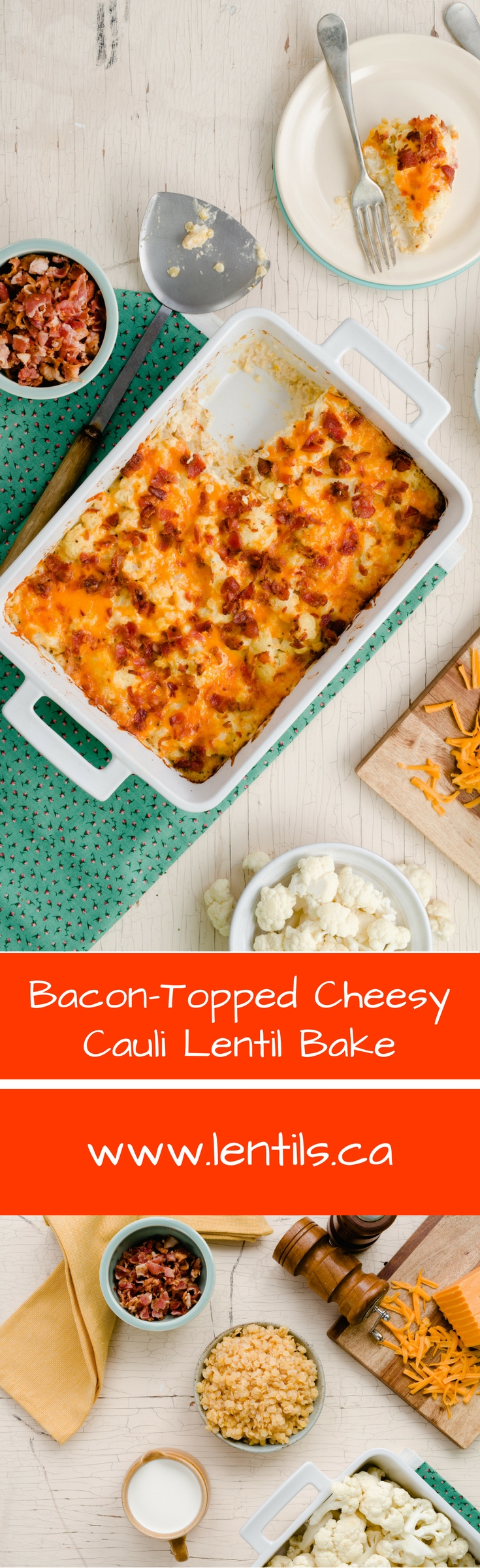 BaconTopped Cheesy Cauliflower & Lentil Bake