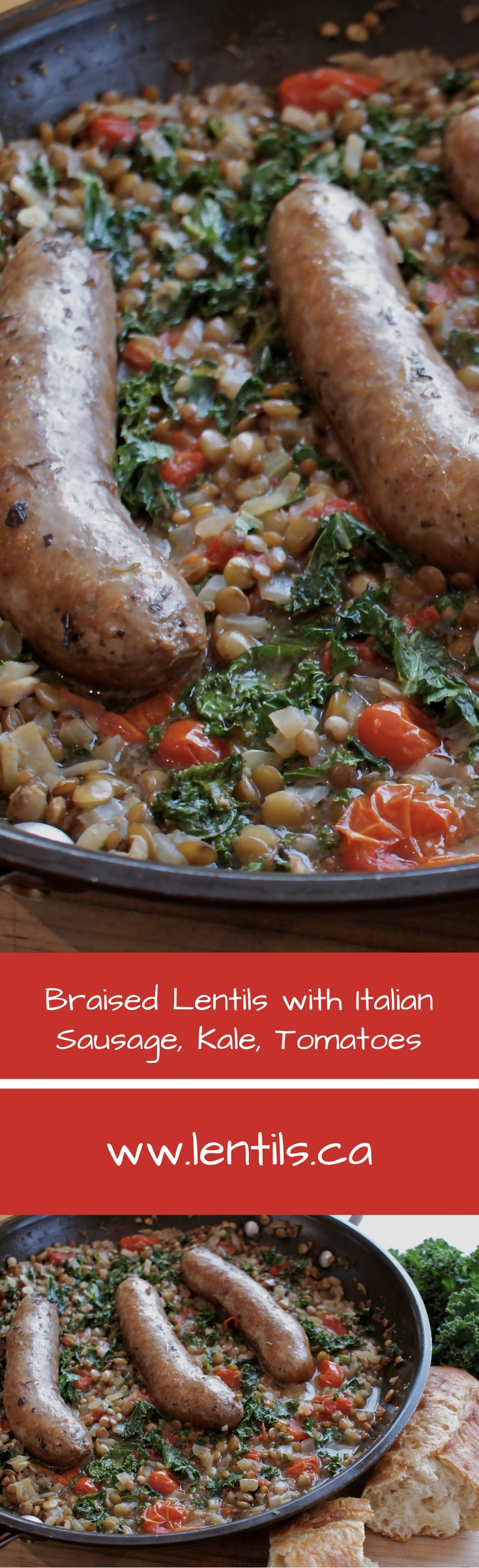 Braised Lentils with Italian Sausage, Kale & Tomatoes