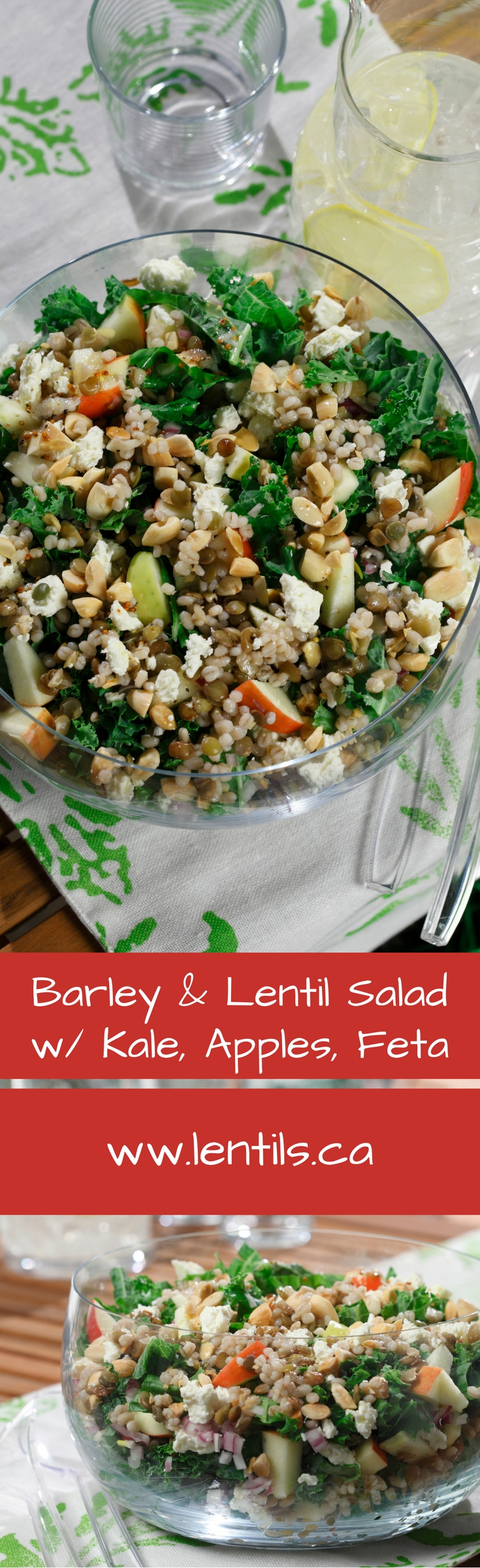 Barley & Lentil Salad with Kale, Apples, Almonds & Feta