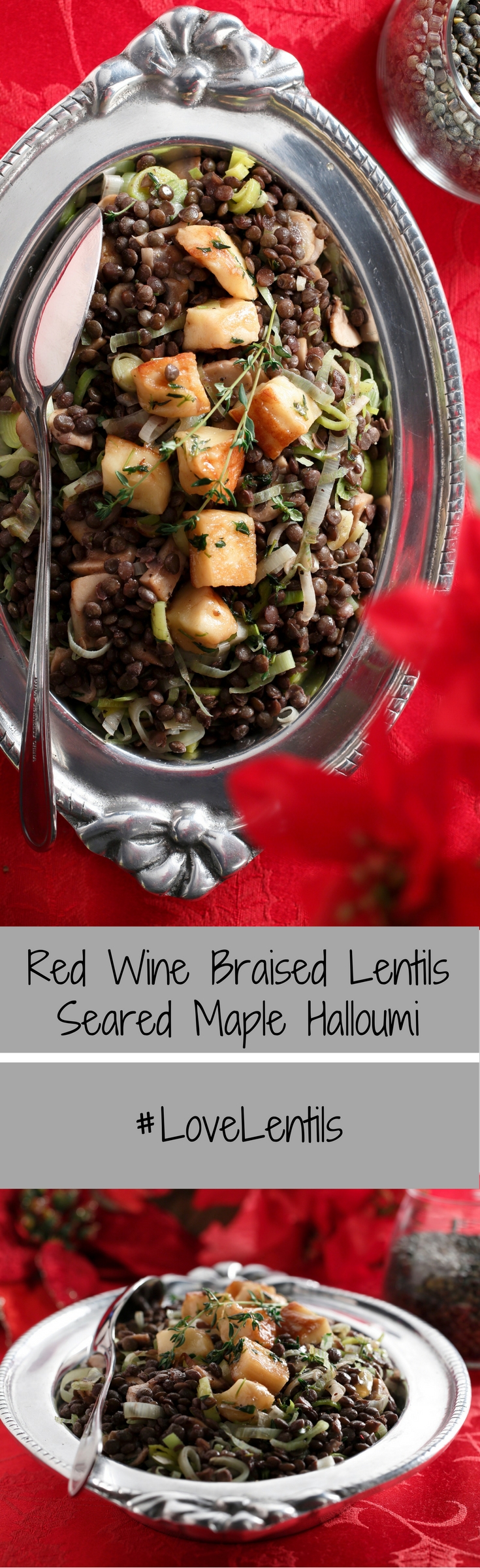 Red Wine Braised French Green Lentils with Seared Maple Halloumi Cheese