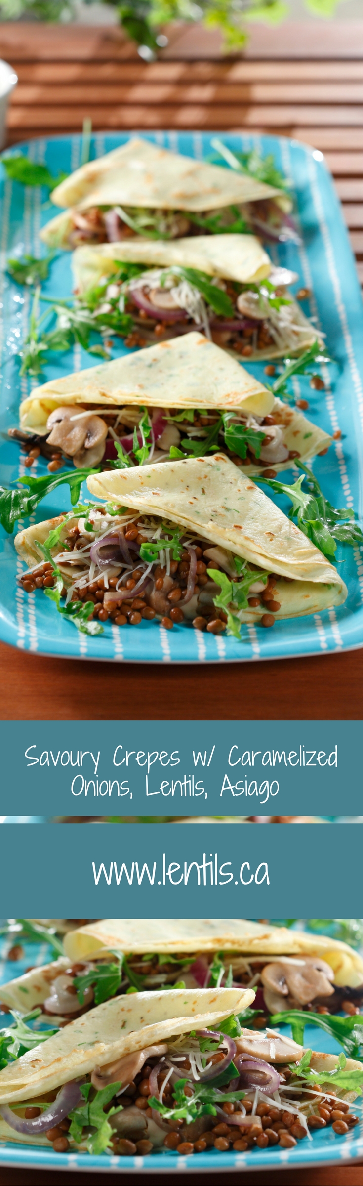 Savoury Crepes with Caramelized Onion, Lentils, & Asiago Cheese