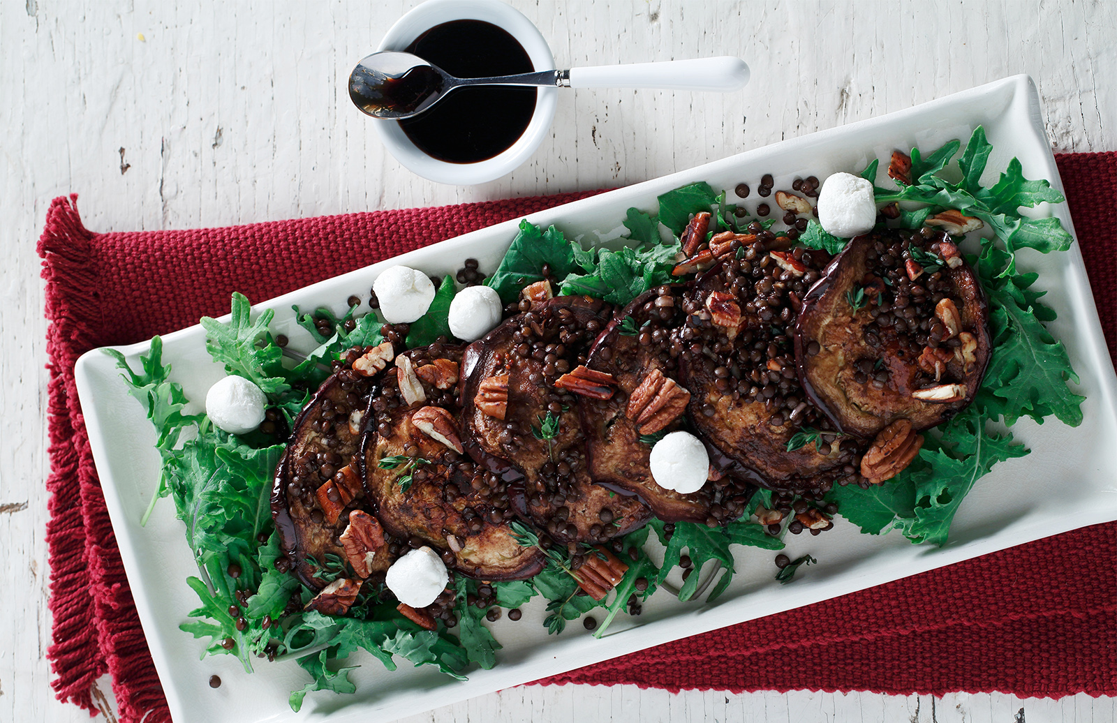 Balsamic Eggplant with Lentils & Goat Cheese