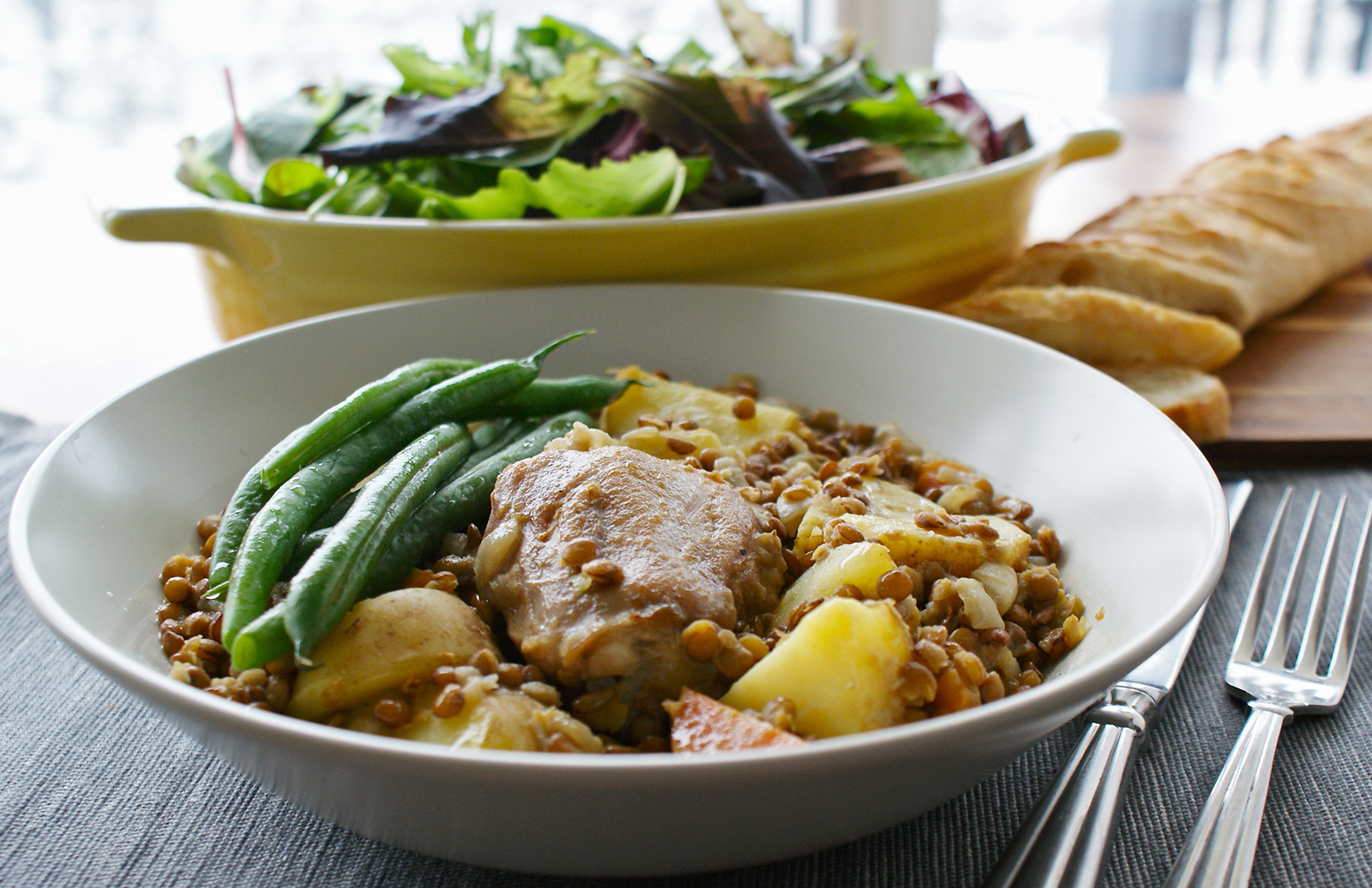 Braised Chicken Thighs with Lentils