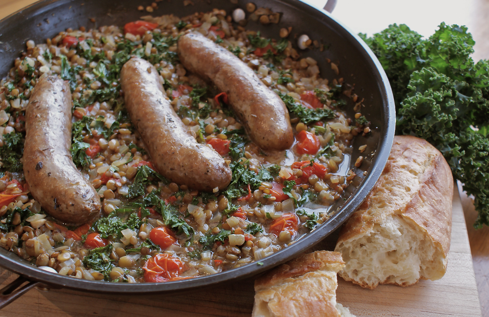 Braised Lentils with Italian Sausage, Kale & Tomatoes