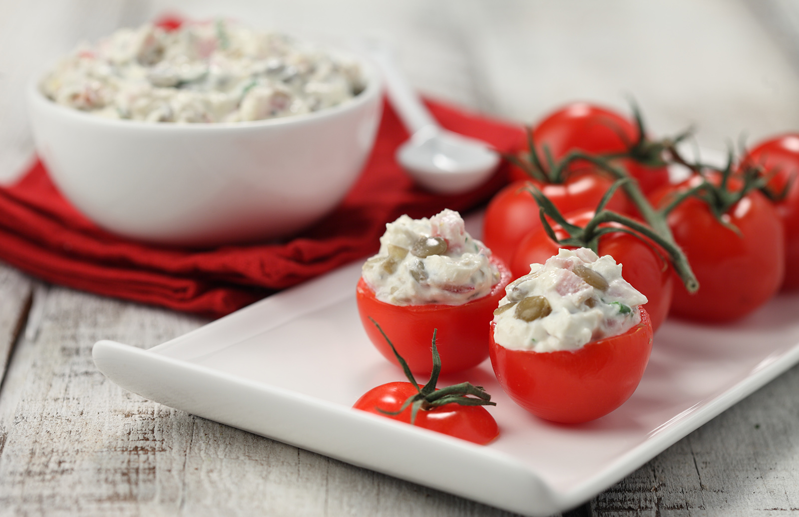 Fresh Vegetables Stuffed with Cheesy Lentil Spread