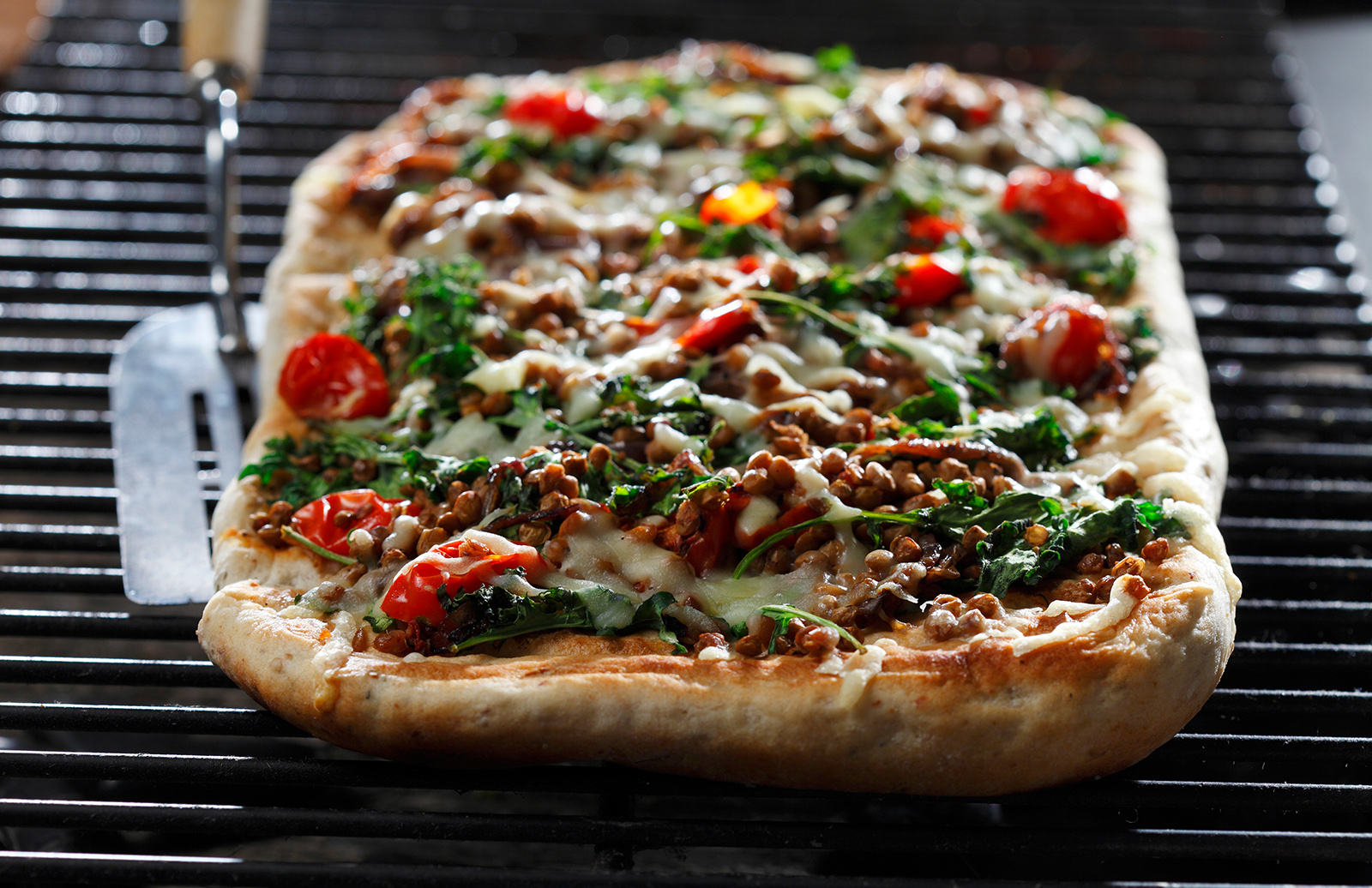 Grilled Lentil Focaccia with Gruyere & Veggies