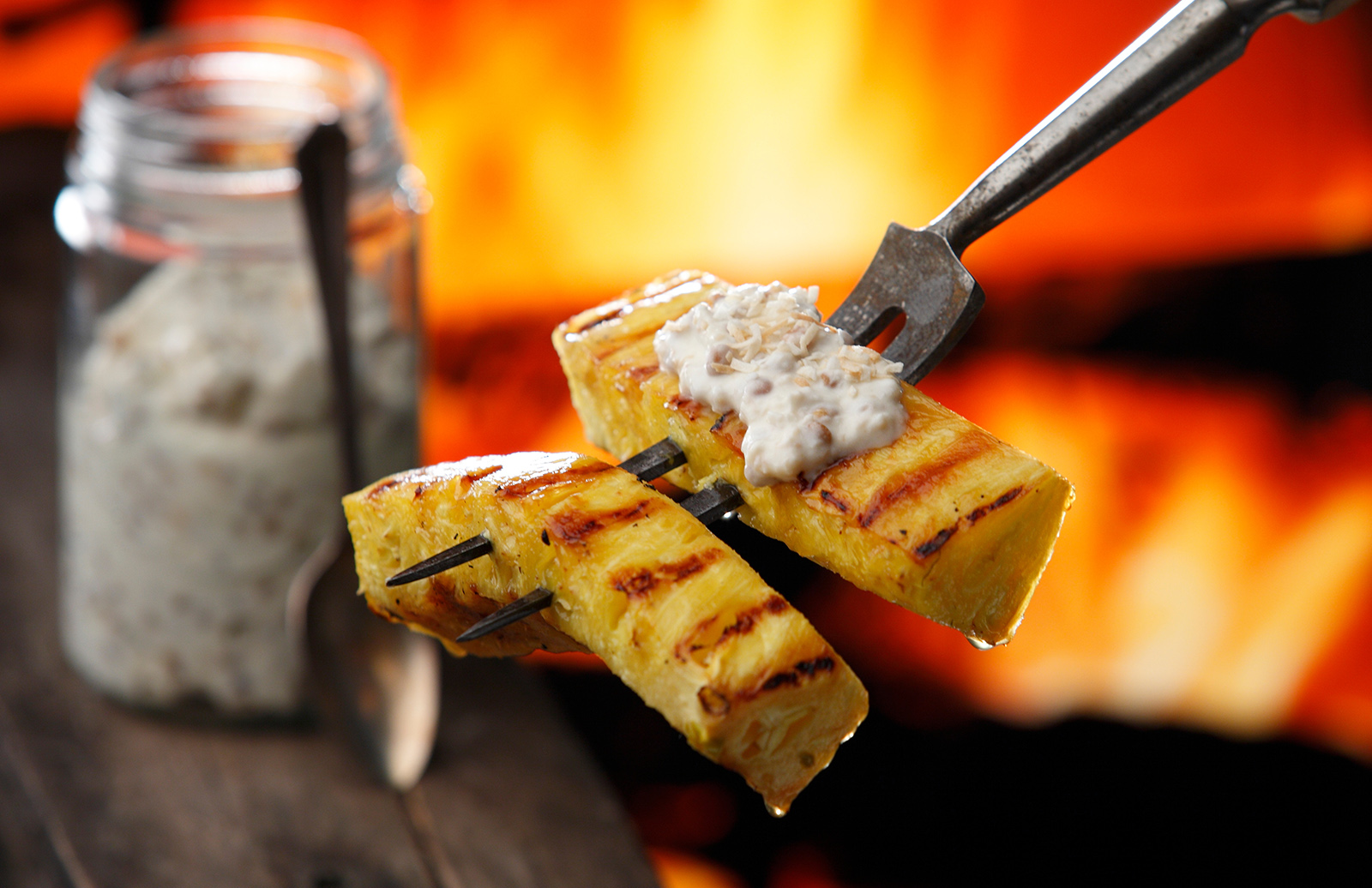 Grilled Pineapple with Toasted Coconut & Lentil Mascarpone