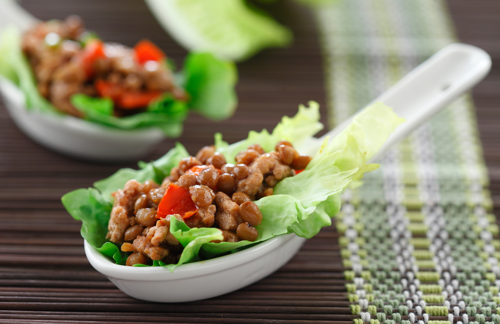 Hoisin Pork & Lentil Lettuce Wraps