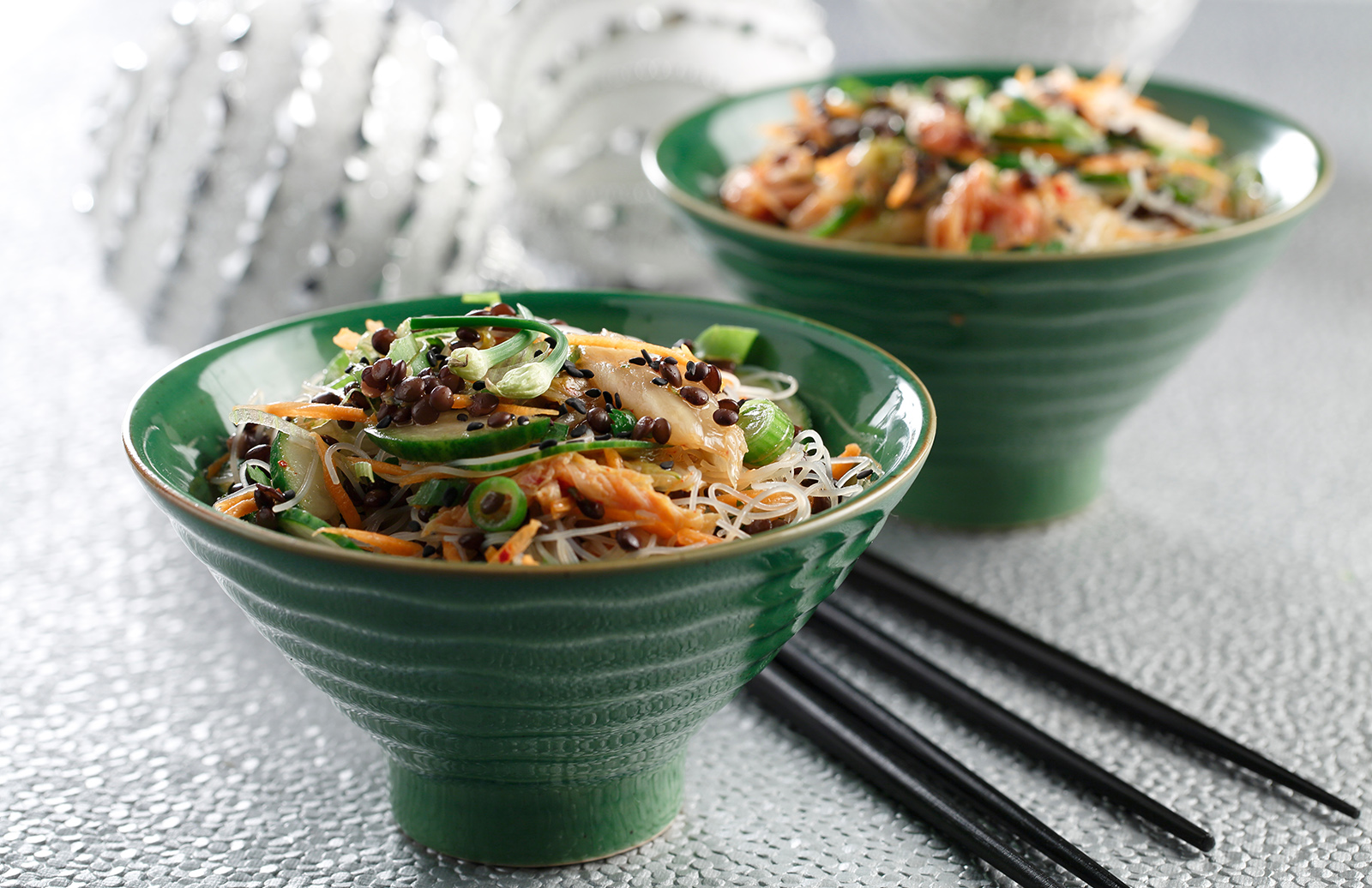 Kimchi, Rice Noodle & Beluga Lentil Salad