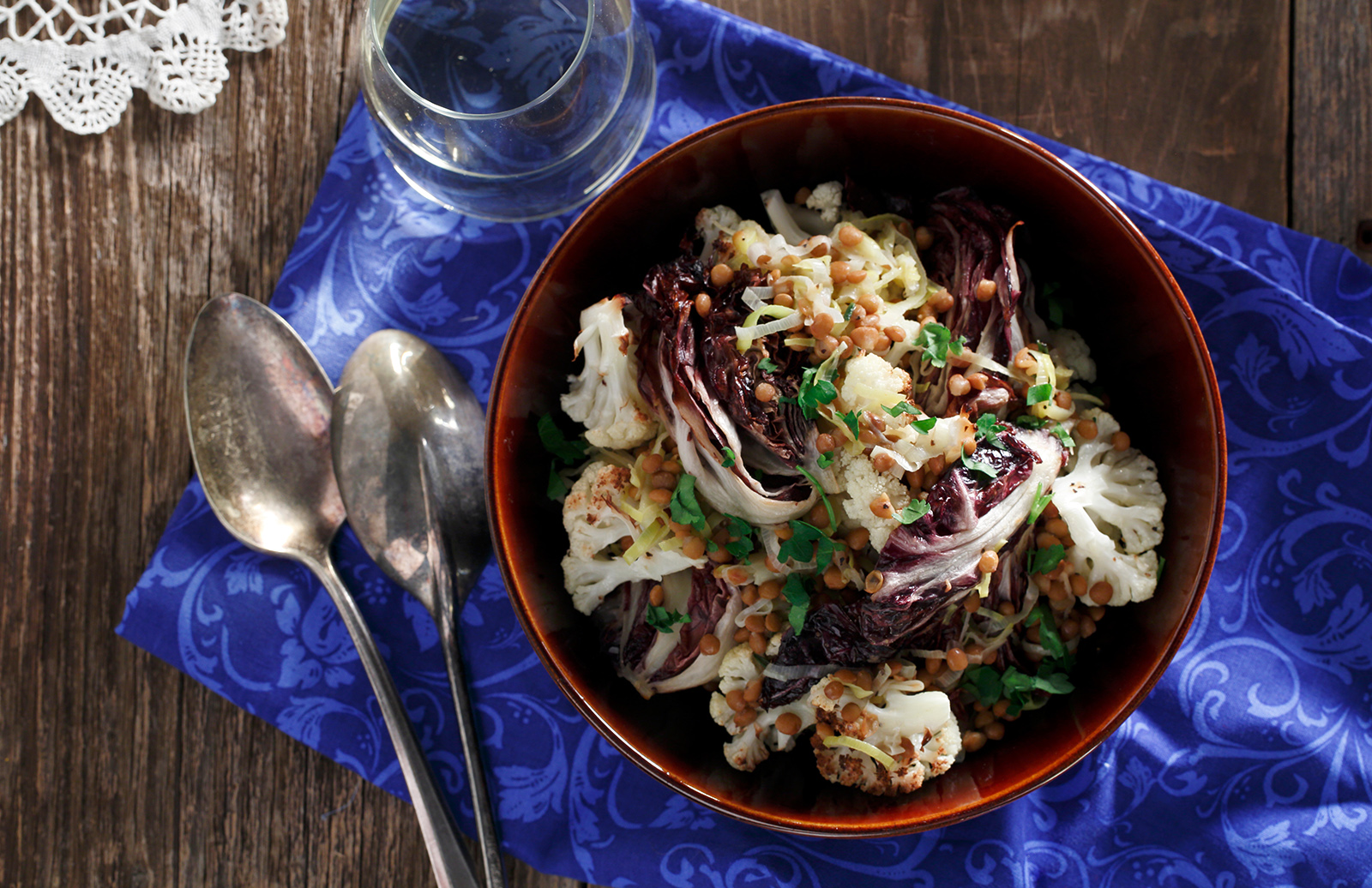 Roasted Cauliflower & Radicchio with Truffled Lentils