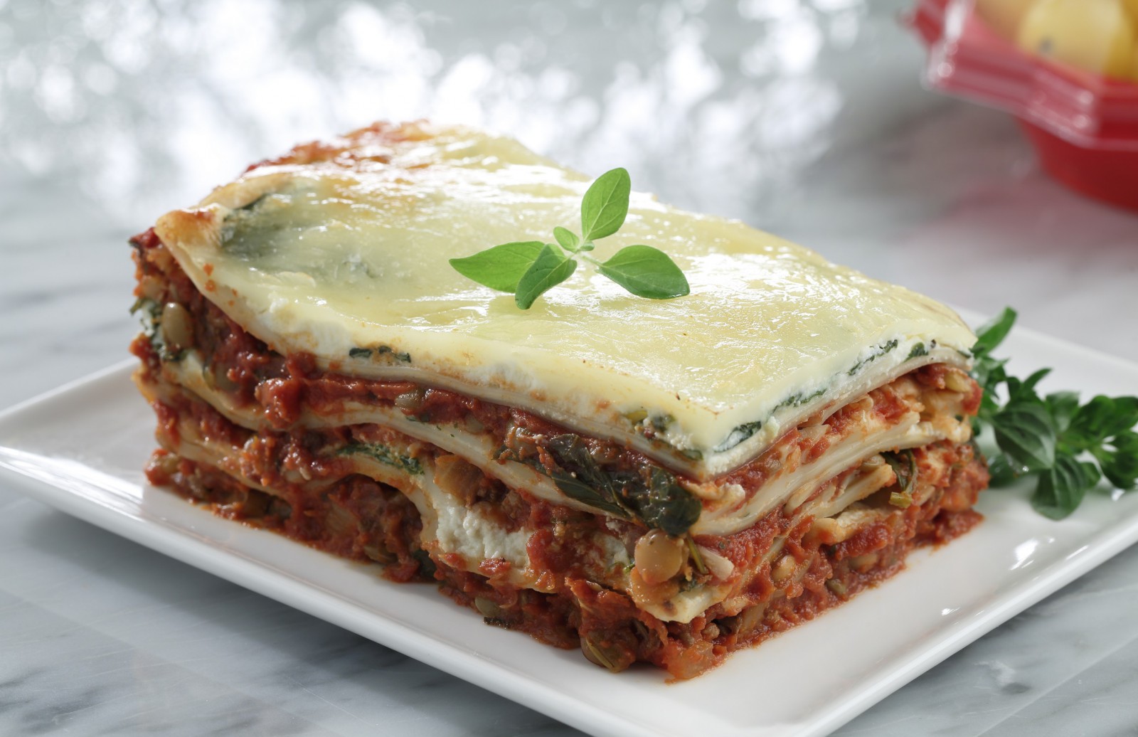 Beef and Lentil Lasagna with Ricotta and Spinach