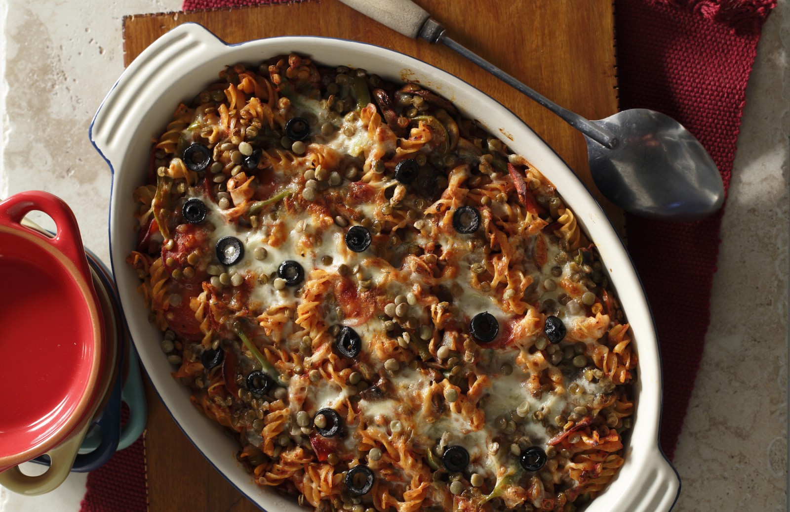 Rotini Lentil Pizza Bake