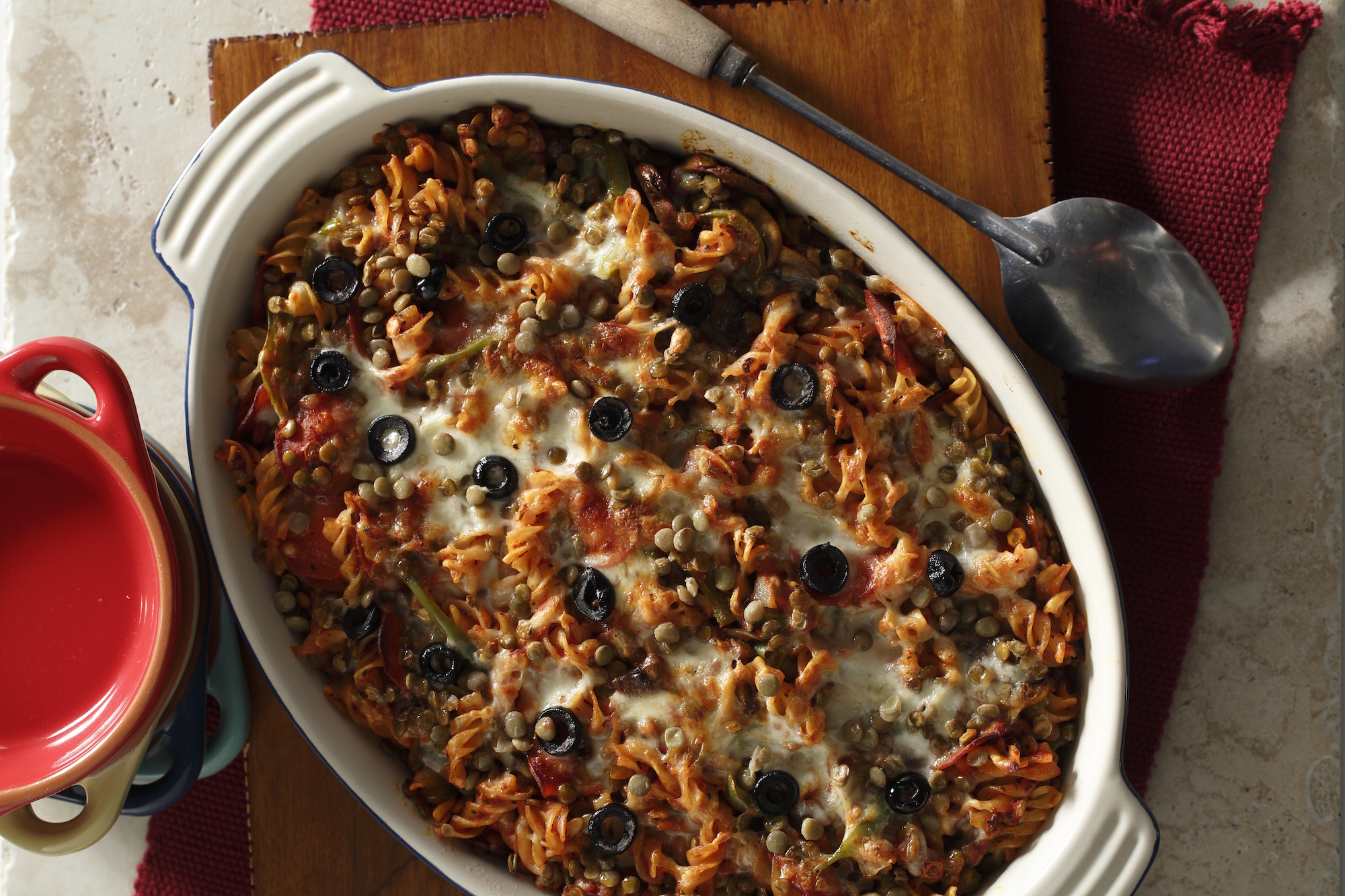 Rotini Lentil Pizza Bake
