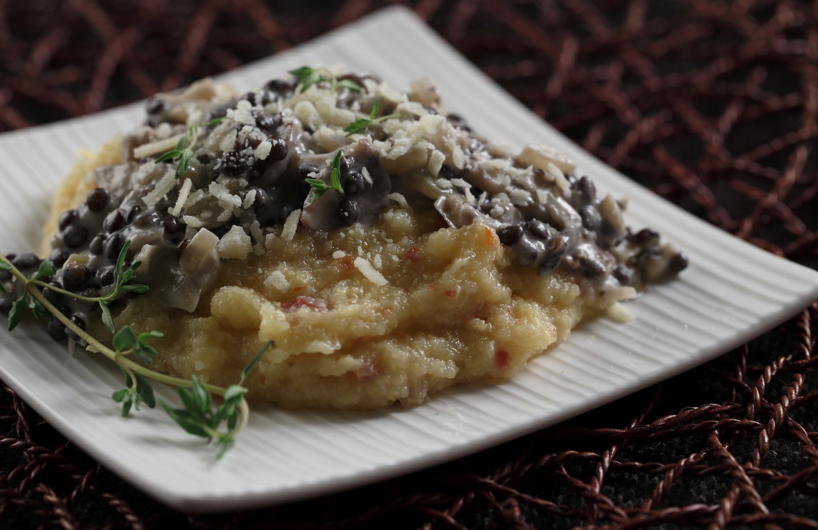 Sundried Tomato Polenta with Mushroom Lentil Ragout