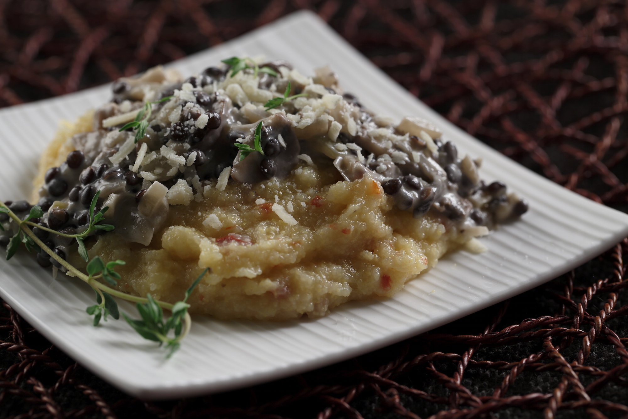 Sundried Tomato Polenta with Mushroom Lentil Ragout