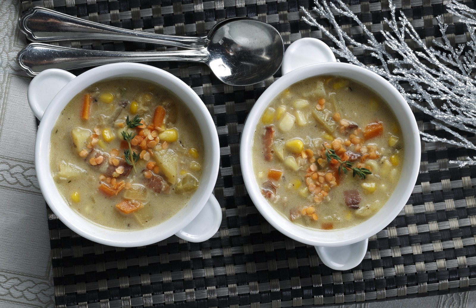 Corn & Lentil Chowder with Bacon
