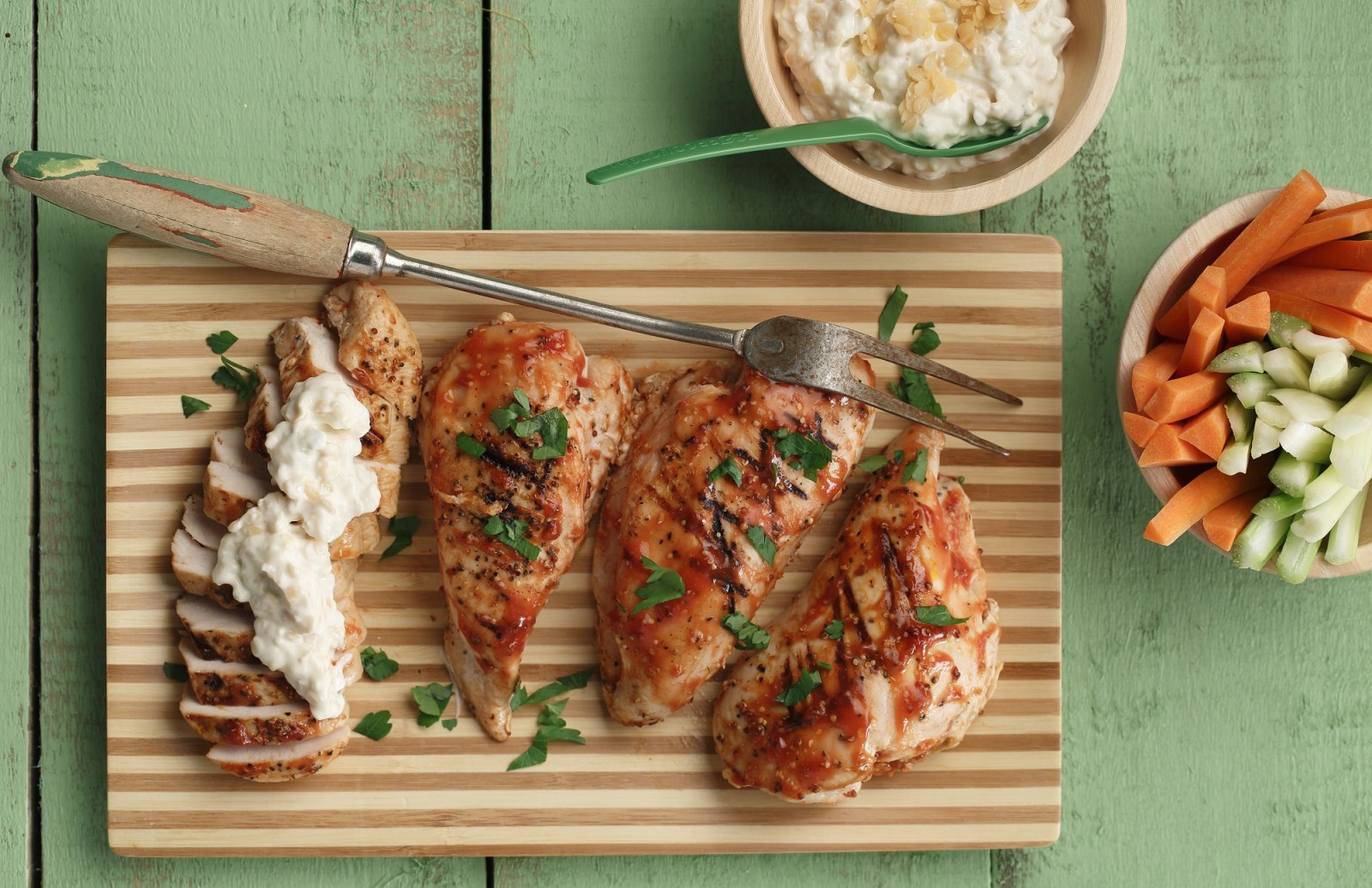 BBQ Chicken with Lentil Blue Cheese Dip