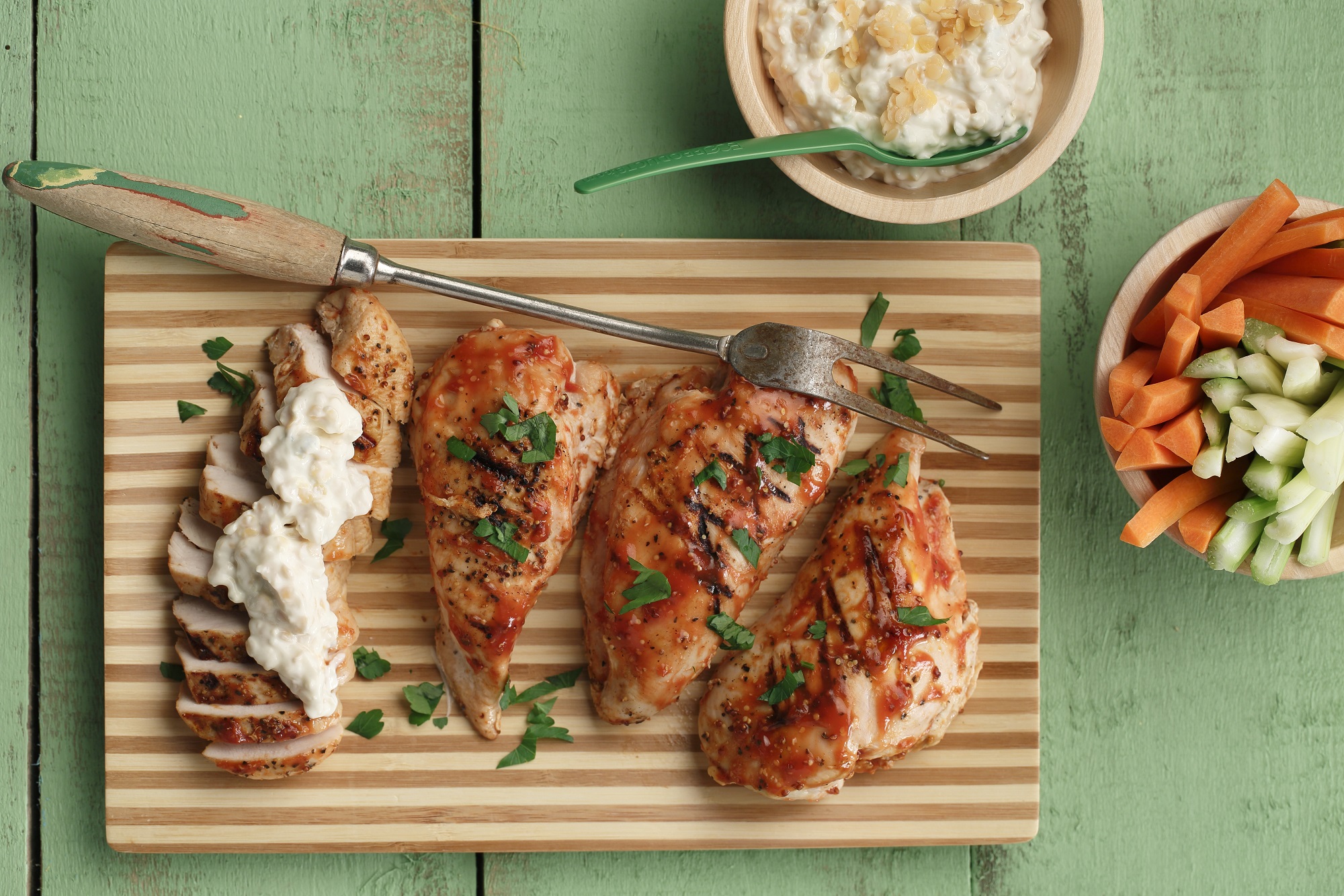 BBQ Chicken with Lentil Blue Cheese Dip