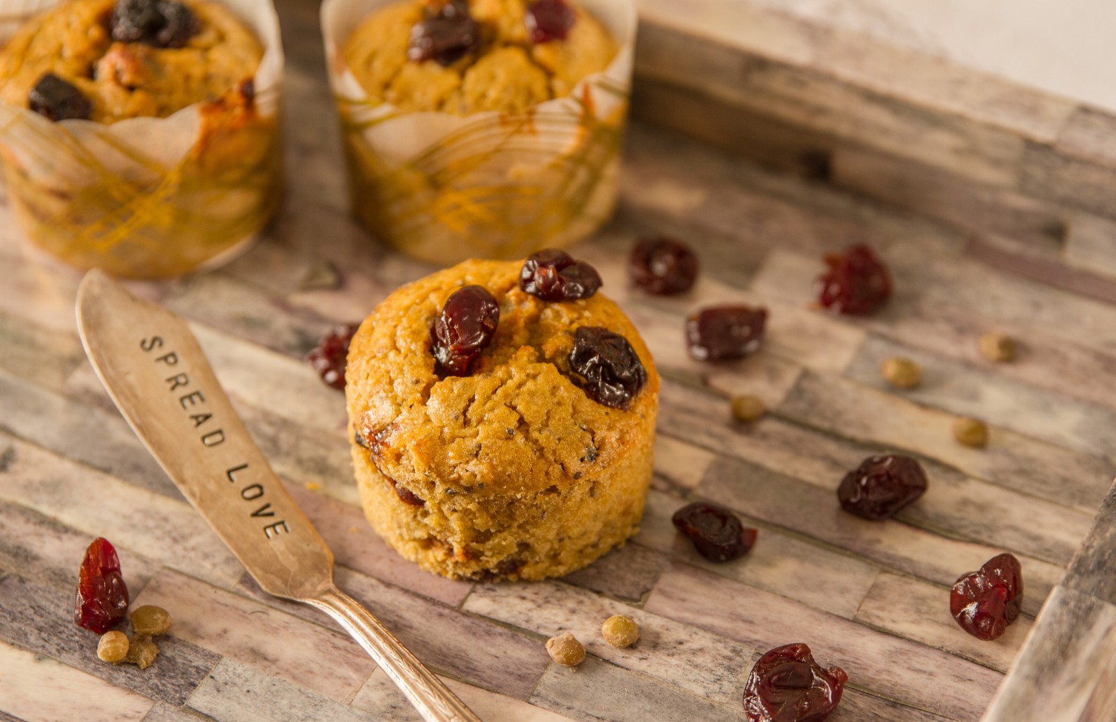 Chia Cherry Lentil Muffins