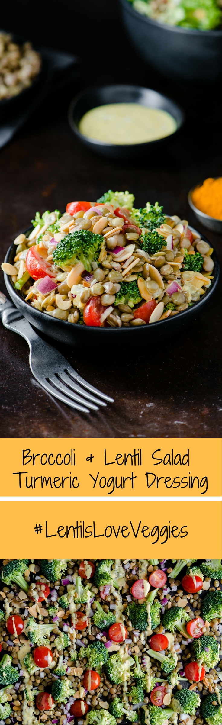Broccoli & Lentil Salad with Turmeric Yogurt Dressing