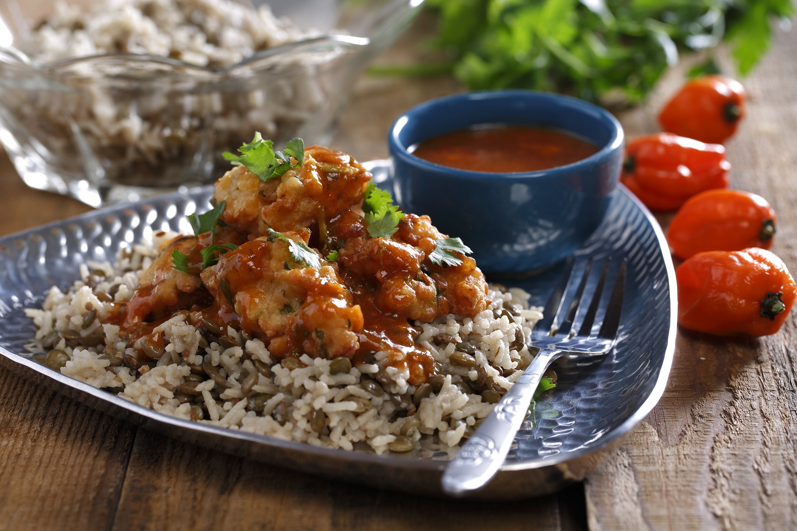 Firecracker Chicken with Rice and Lentils