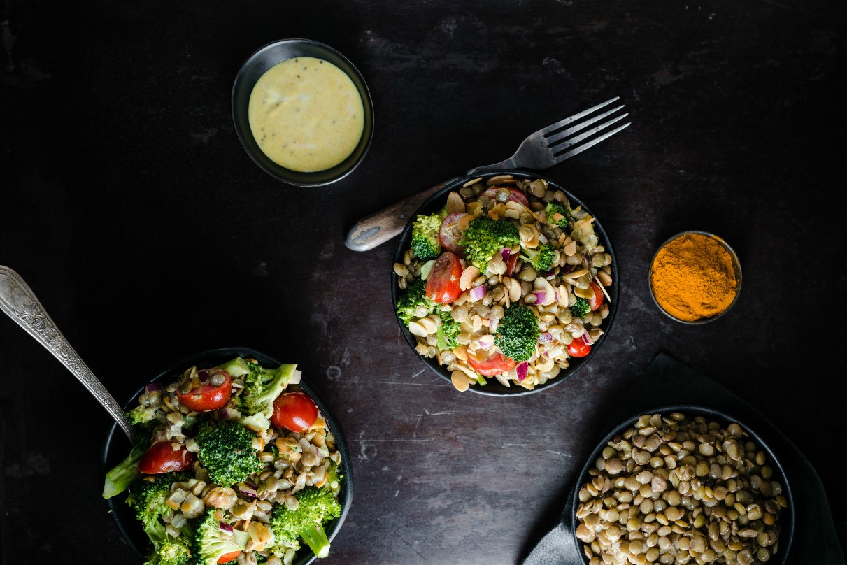 Broccoli & Lentil Salad with Turmeric Yogurt Dressing