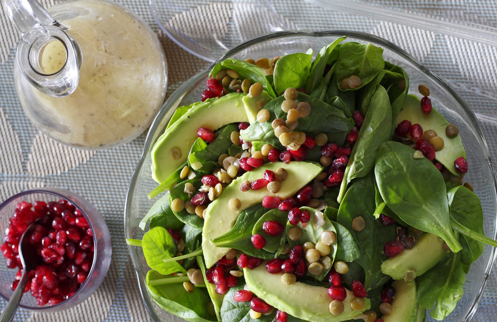 Lentil & Pomegranate Spinach Salad