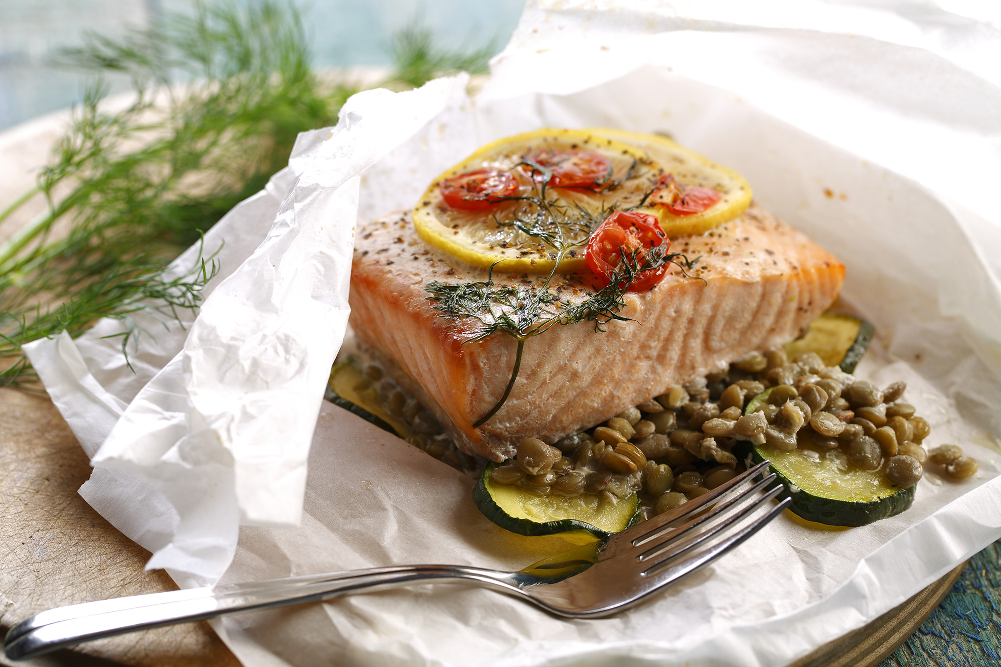 Salmon & Lentils En Papillote
