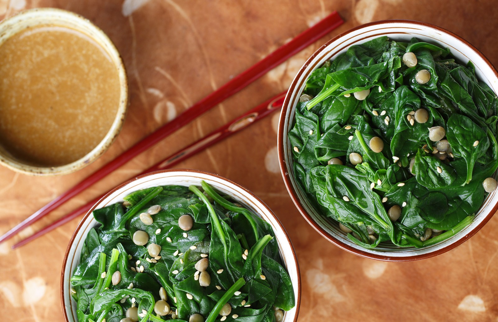 Warm Lentil Spinach Gomae