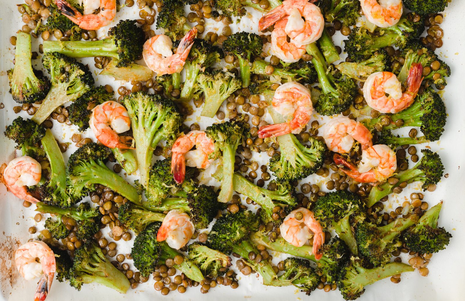 Broccoli, Lentil & Shrimp Sheet Pan Dinner