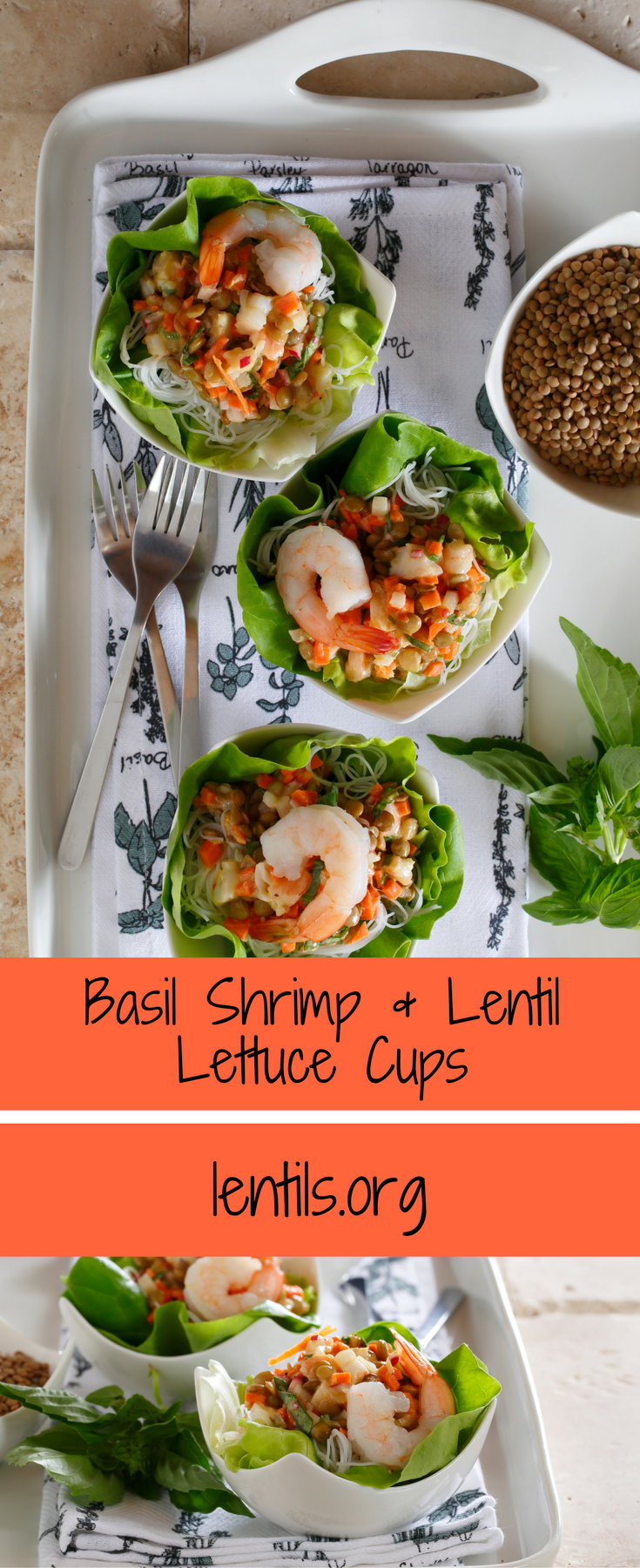 Basil Shrimp & Lentil Lettuce Cups