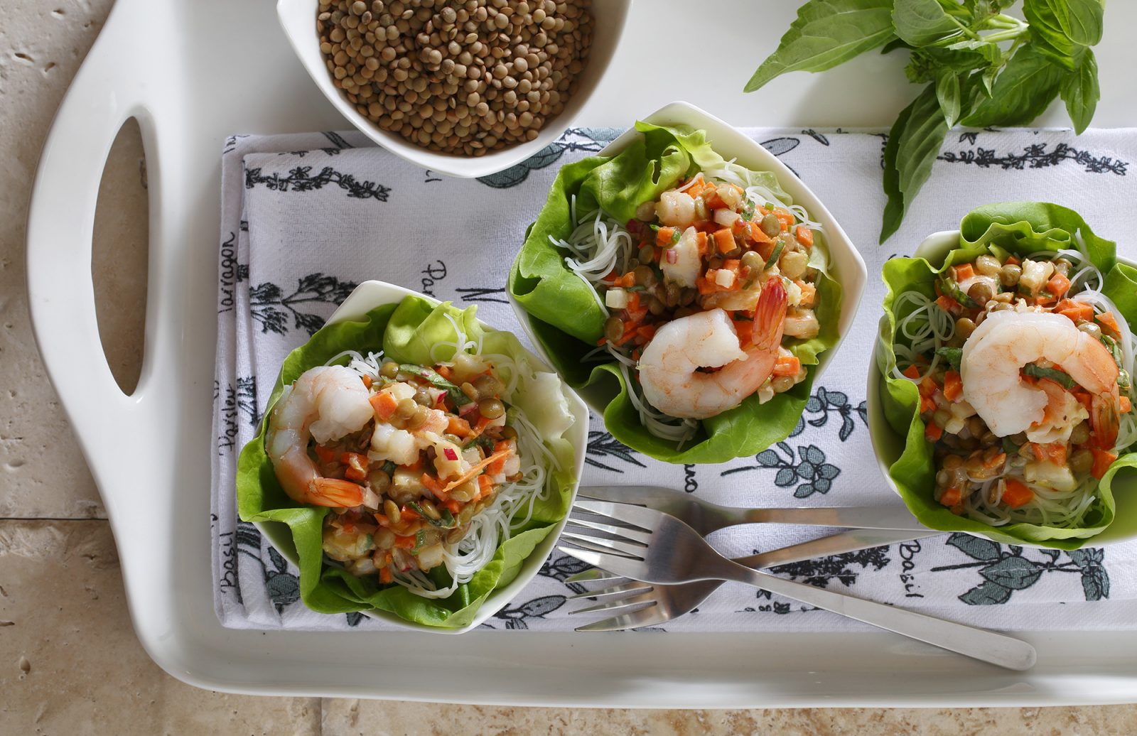 Basil Shrimp & Lentil Lettuce Cups
