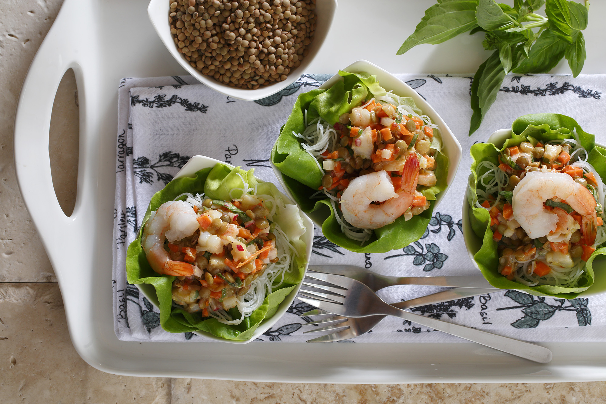 Basil Shrimp & Lentil Lettuce Cups