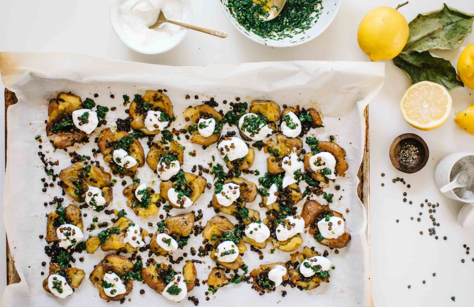 Crispy Lentil & Smashed Potato Sheet Pan Dinner