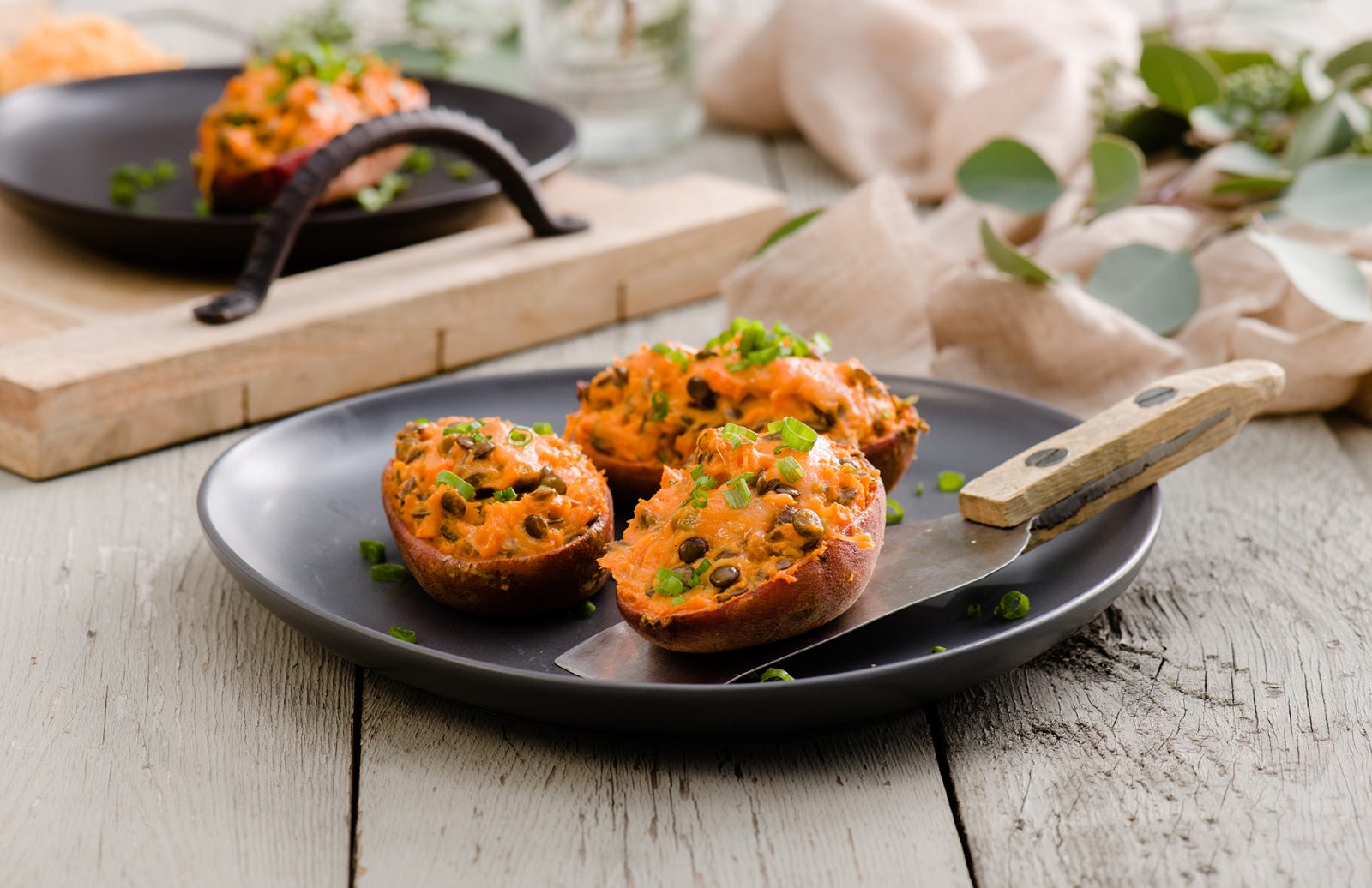 Twice-Baked Lentil Stuffed Sweet Potatoes