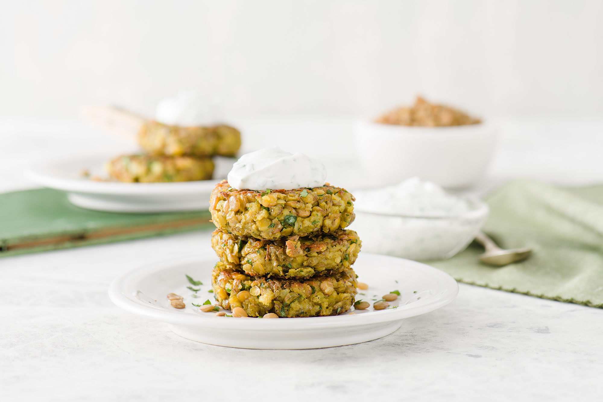 Mini Curried Lentil Cakes with Herbed Yogurt