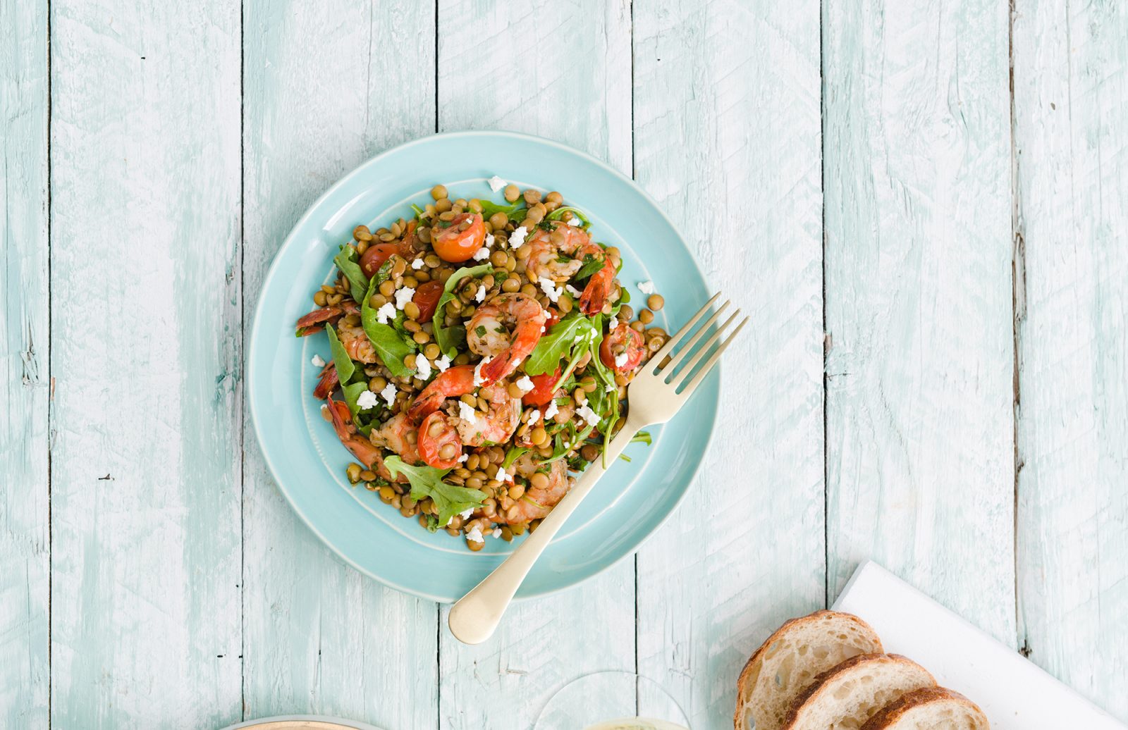 Shrimp with White Wine, Lentils & Tomatoes