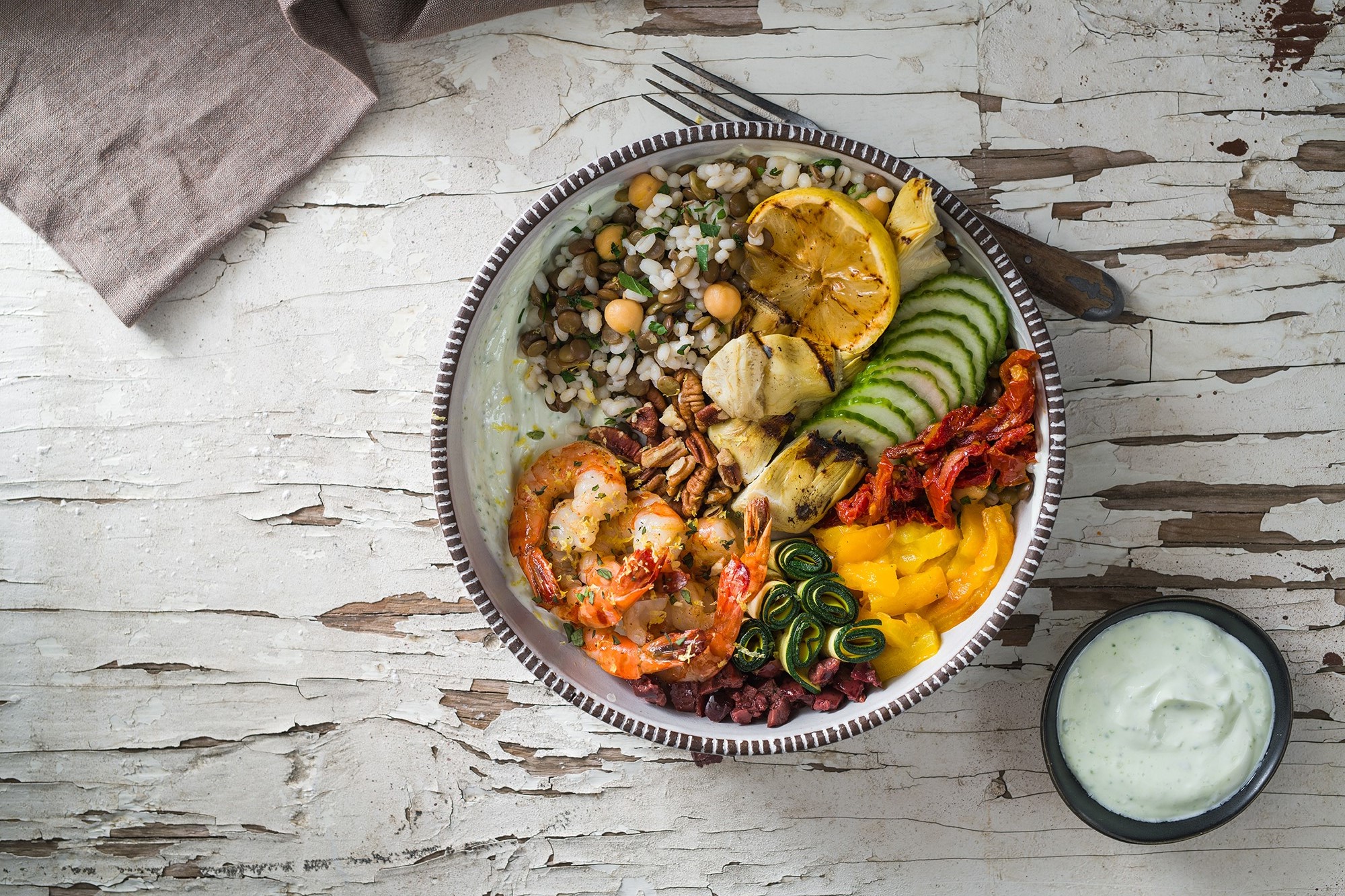 Mediterranean Lentil, Barley & Chickpea Buddha Bowl Recipe Power Bowl
