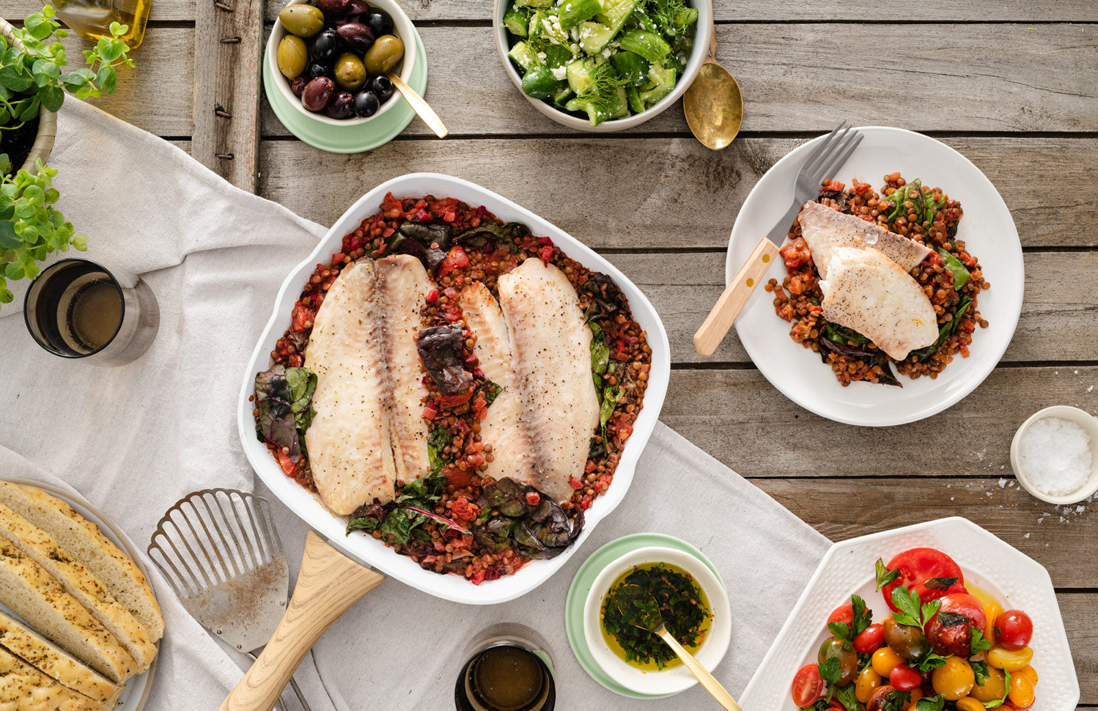 Braised Tilapia with Lentils & Chard