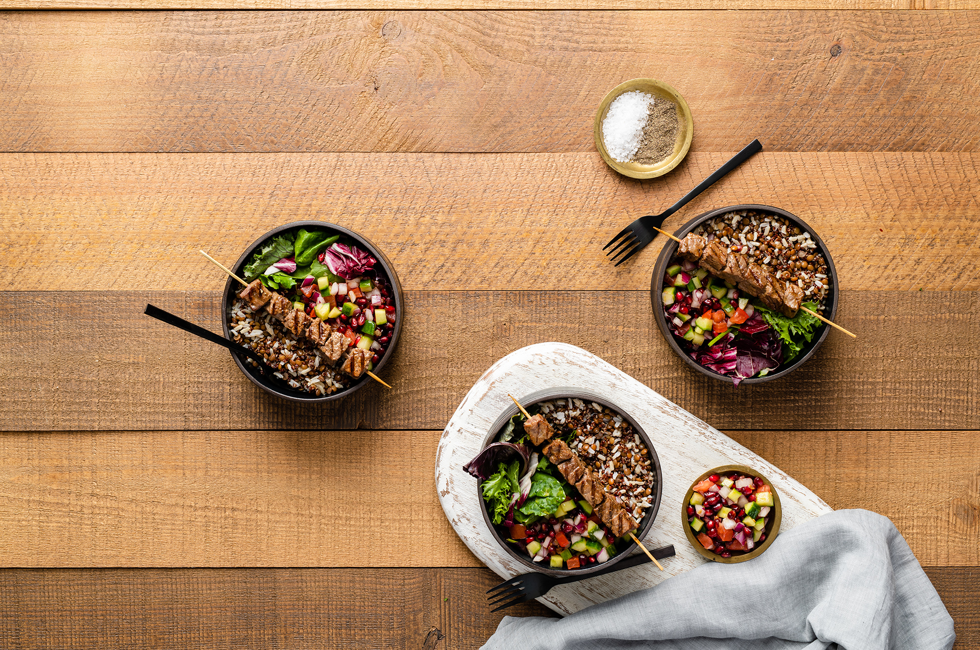 Skewered Beef & Lentil Rice Bowl