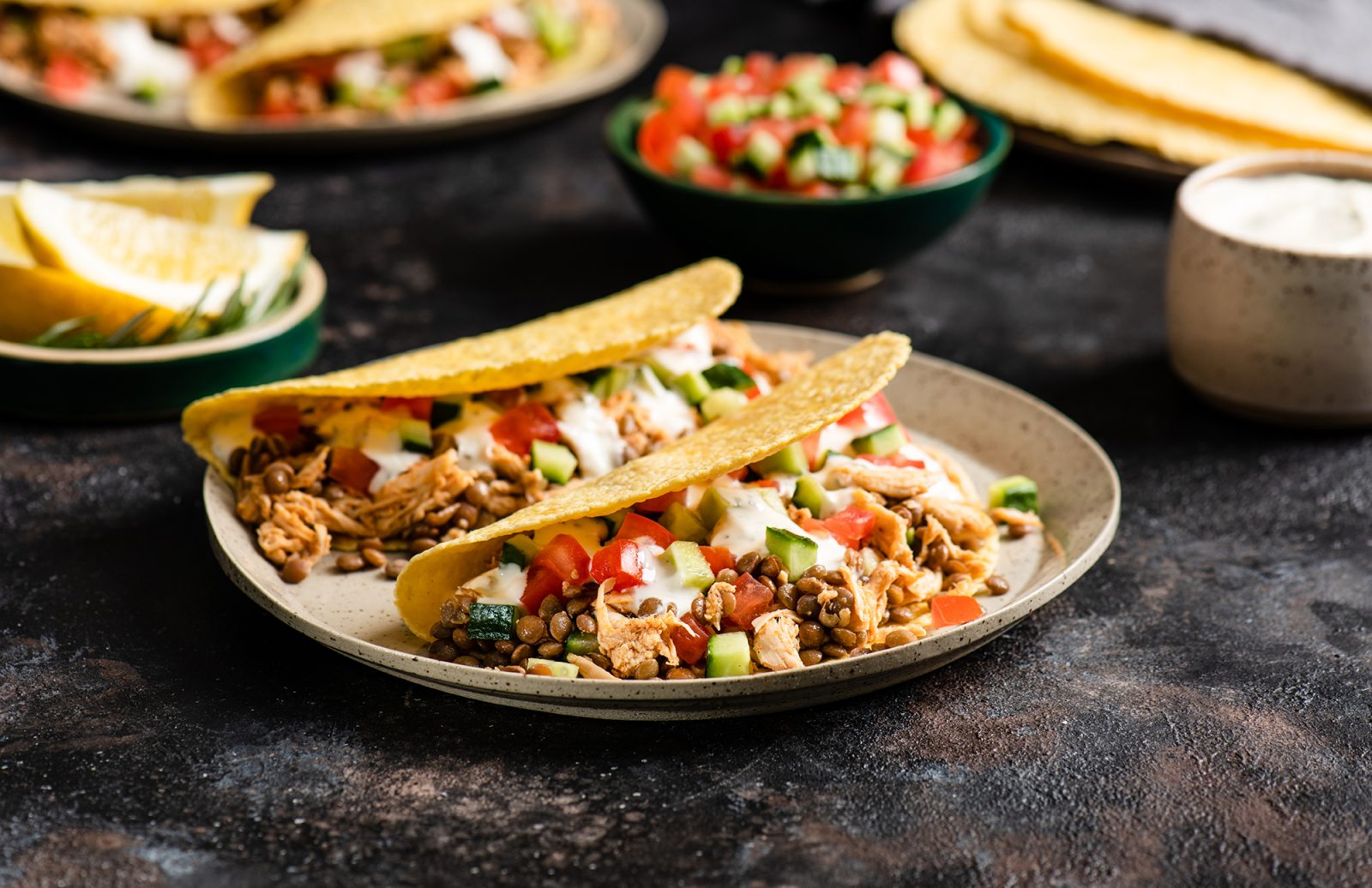 Harissa Chicken & Lentil Tacos
