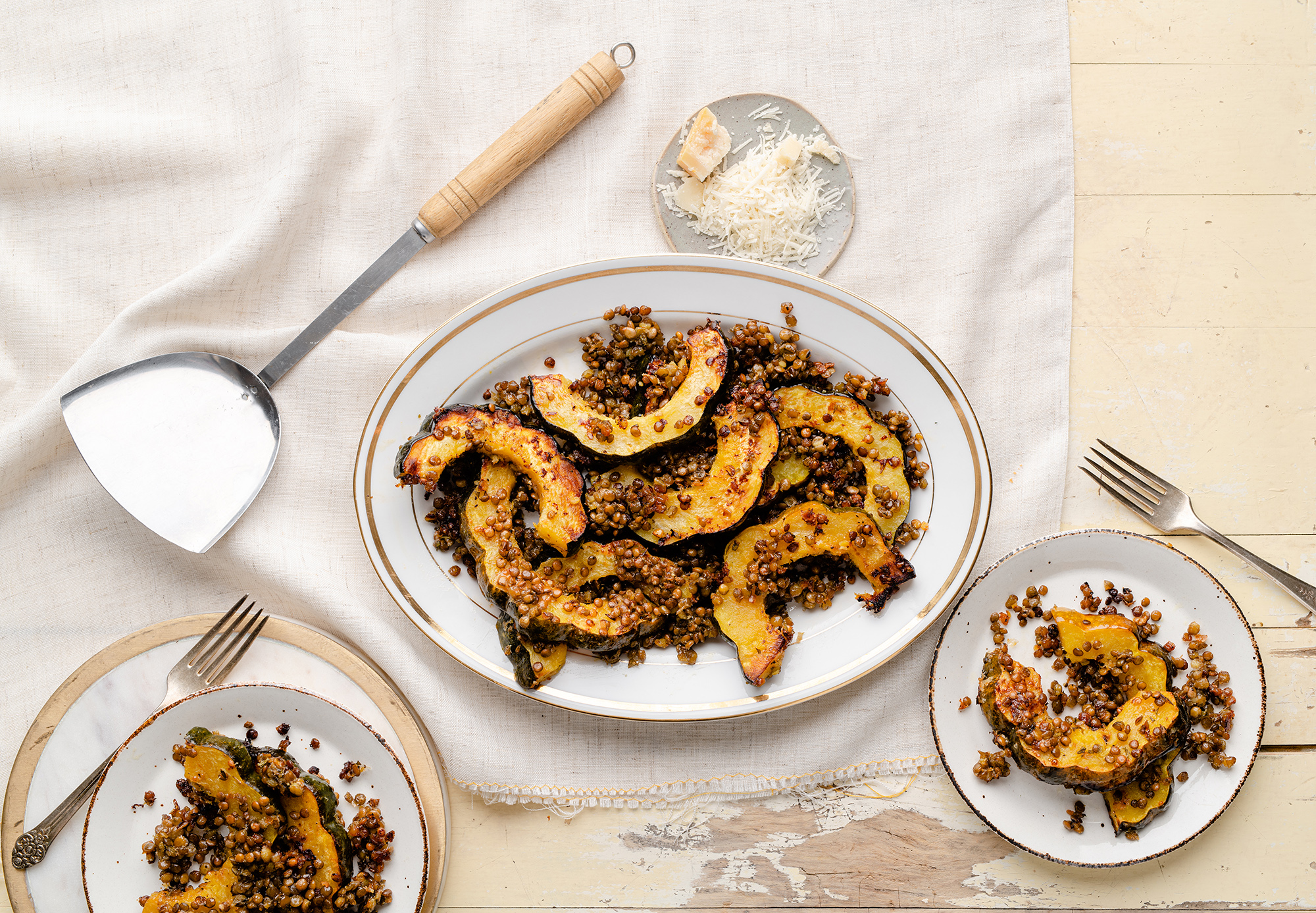 Herby Parmesan Cheese Roasted Squash & Lentils