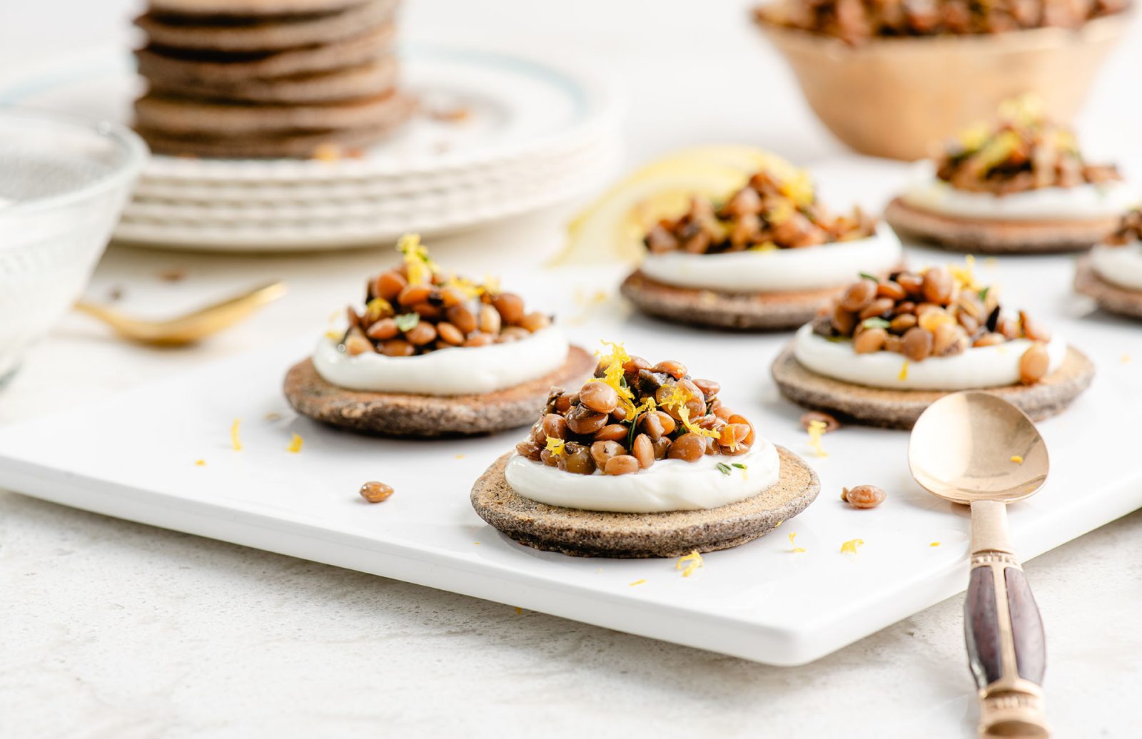 Marinated Lentils on Blini
