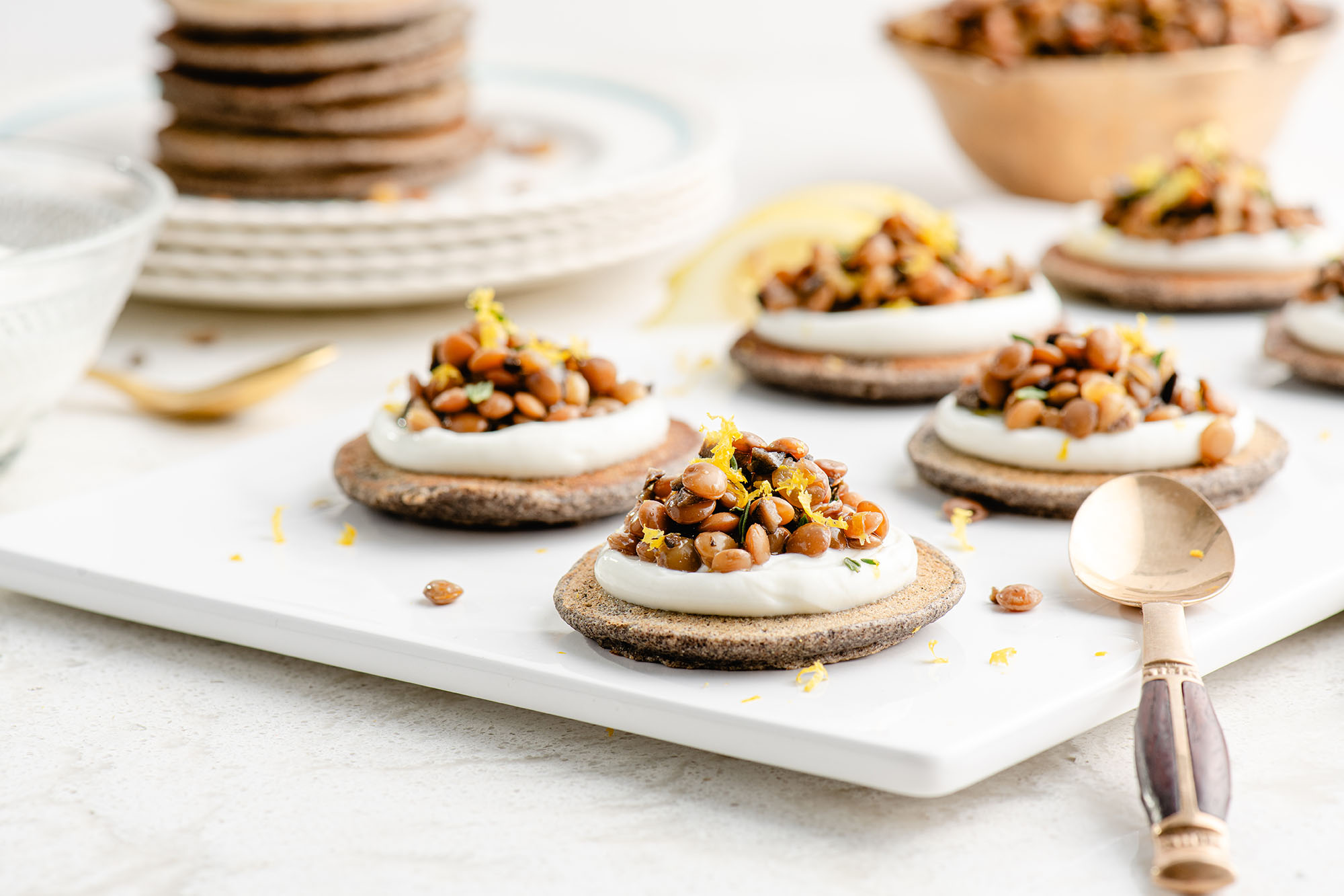 Marinated Lentils on Blini