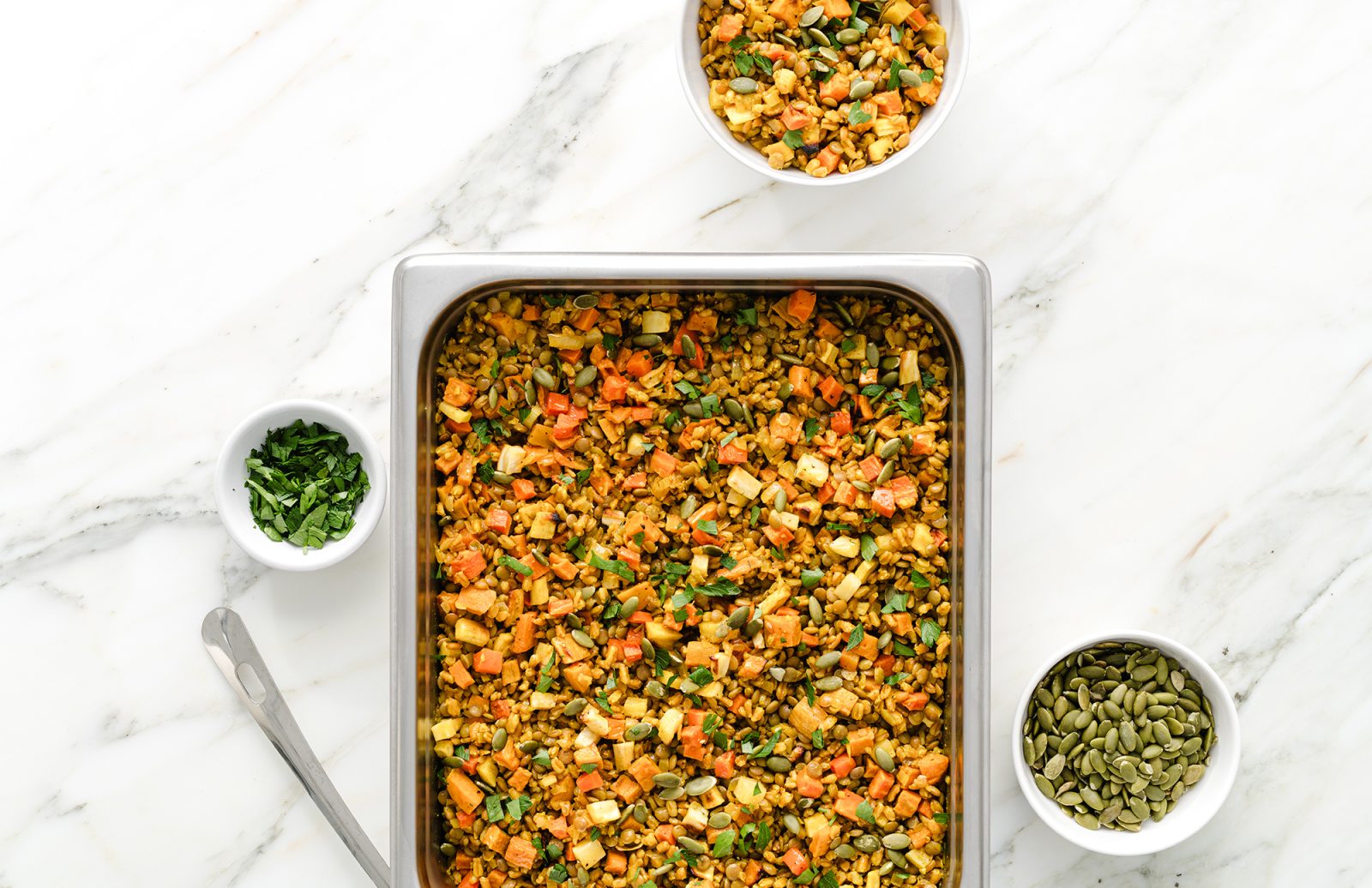 Golden Lentil & Farro Pilaf with Roasted Root Vegetables